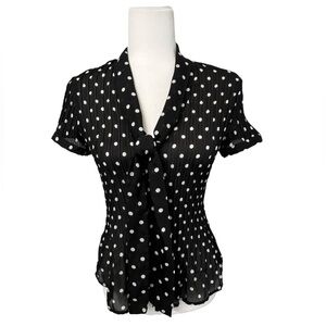 Sunny Leigh Black and White Tie Front Flutter Sleeve Pleated Top